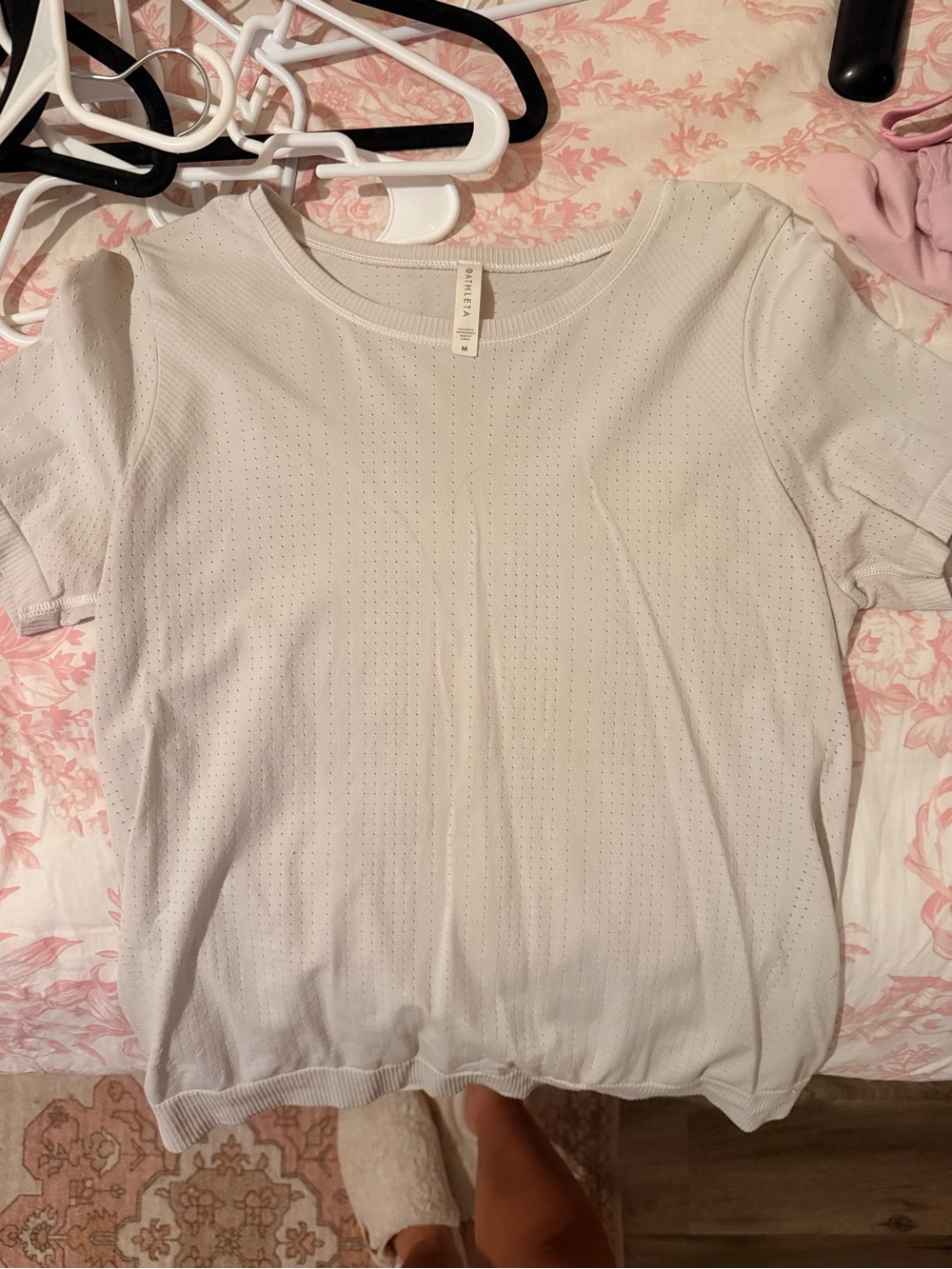 Athleta Light Gray Perforated Short Sleeve Tee